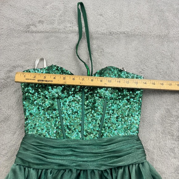 Sherri Hill Dress Womens 2 Emerald Green Sequin Halter Sweetheart Prom Cocktail - Picture 12 of 16